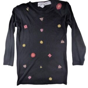 Vintage Karin Stevens Floral Embroidered Wool Blend Sweater Dress Layered Slip M